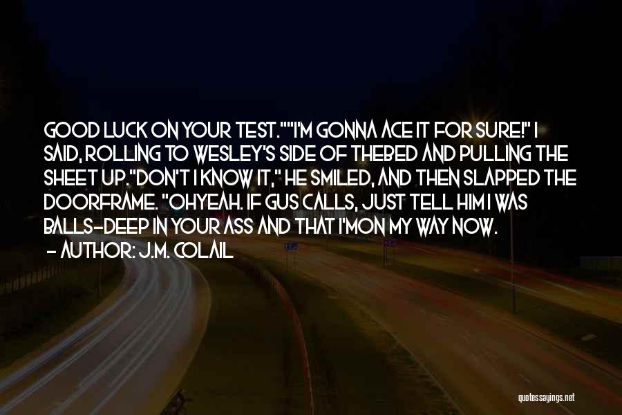 J.M. Colail Quotes: Good Luck On Your Test.i'm Gonna Ace It For Sure! I Said, Rolling To Wesley's Side Of Thebed And Pulling