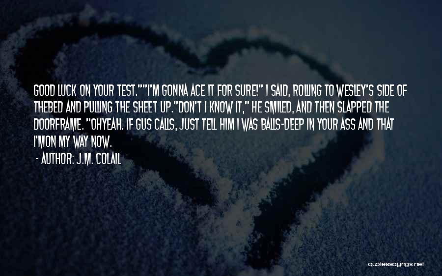 J.M. Colail Quotes: Good Luck On Your Test.i'm Gonna Ace It For Sure! I Said, Rolling To Wesley's Side Of Thebed And Pulling