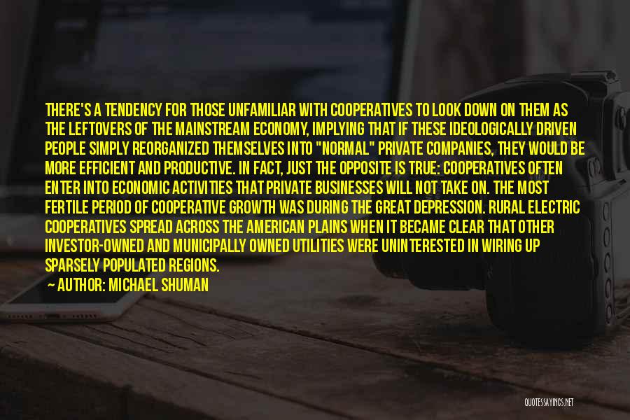 Michael Shuman Quotes: There's A Tendency For Those Unfamiliar With Cooperatives To Look Down On Them As The Leftovers Of The Mainstream Economy,