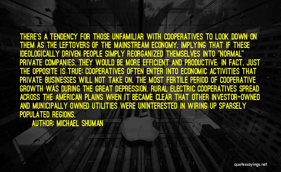 Michael Shuman Quotes: There's A Tendency For Those Unfamiliar With Cooperatives To Look Down On Them As The Leftovers Of The Mainstream Economy,