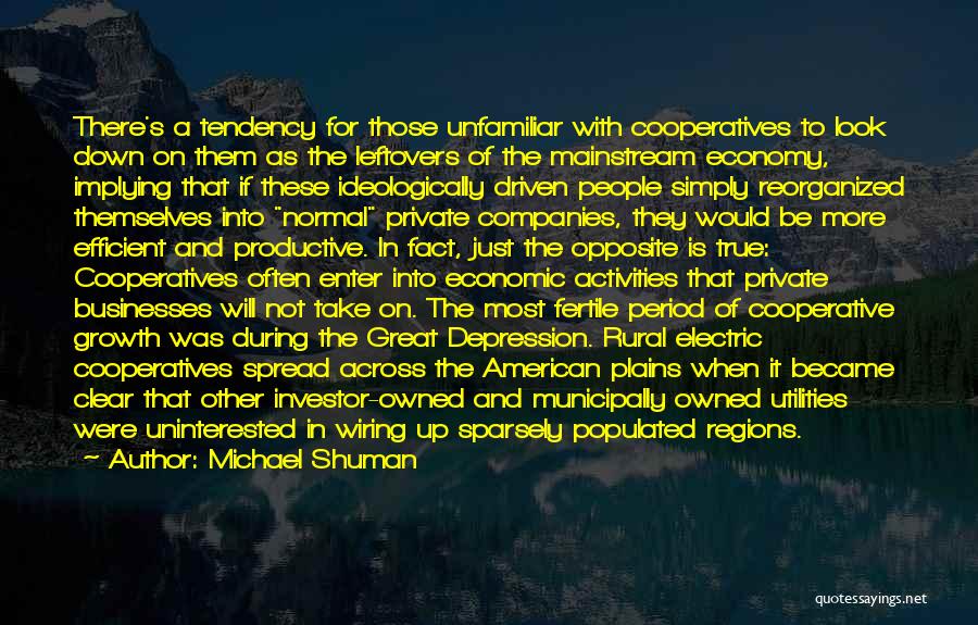 Michael Shuman Quotes: There's A Tendency For Those Unfamiliar With Cooperatives To Look Down On Them As The Leftovers Of The Mainstream Economy,