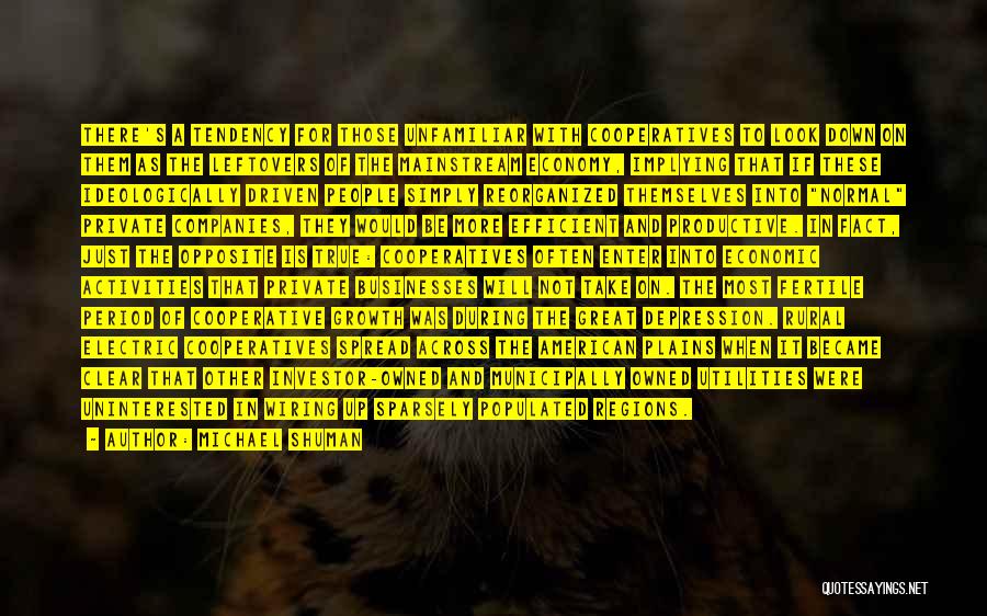 Michael Shuman Quotes: There's A Tendency For Those Unfamiliar With Cooperatives To Look Down On Them As The Leftovers Of The Mainstream Economy,
