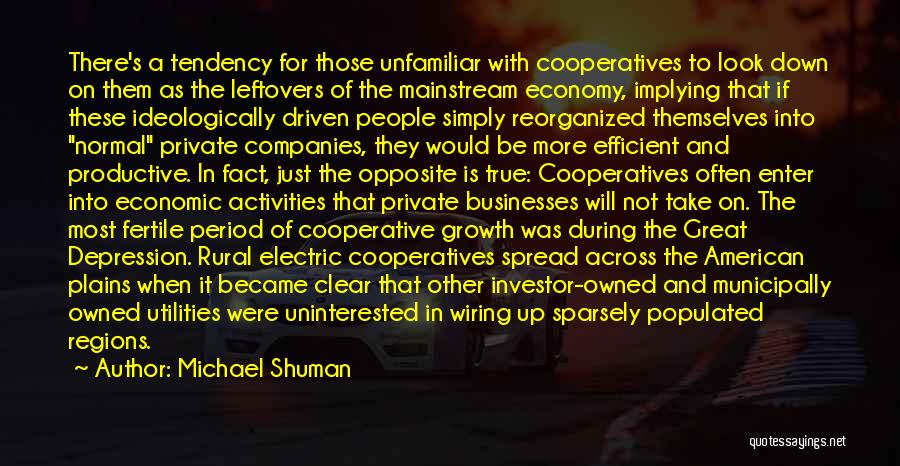 Michael Shuman Quotes: There's A Tendency For Those Unfamiliar With Cooperatives To Look Down On Them As The Leftovers Of The Mainstream Economy,