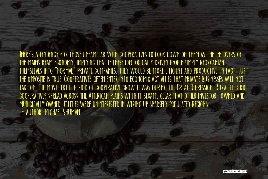 Michael Shuman Quotes: There's A Tendency For Those Unfamiliar With Cooperatives To Look Down On Them As The Leftovers Of The Mainstream Economy,