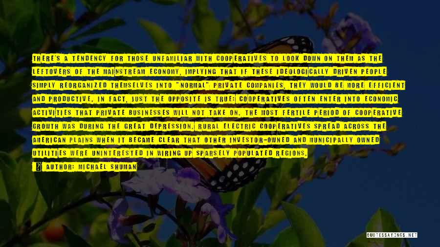 Michael Shuman Quotes: There's A Tendency For Those Unfamiliar With Cooperatives To Look Down On Them As The Leftovers Of The Mainstream Economy,