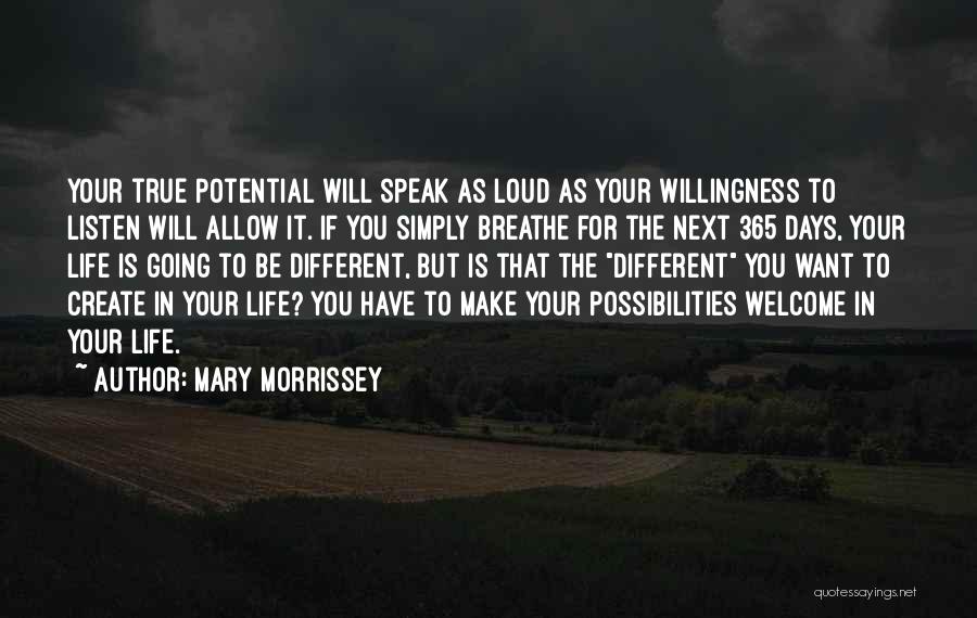 Mary Morrissey Quotes: Your True Potential Will Speak As Loud As Your Willingness To Listen Will Allow It. If You Simply Breathe For