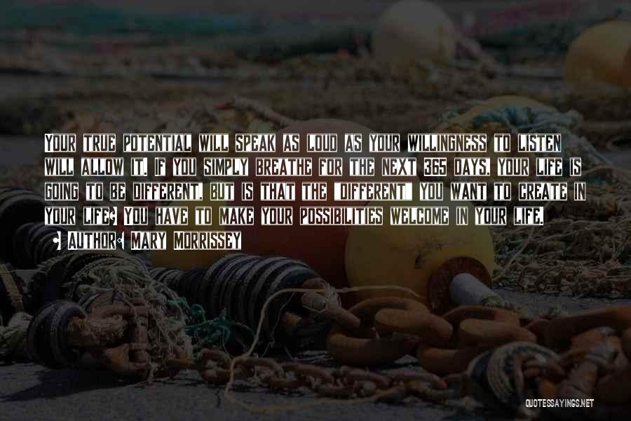 Mary Morrissey Quotes: Your True Potential Will Speak As Loud As Your Willingness To Listen Will Allow It. If You Simply Breathe For