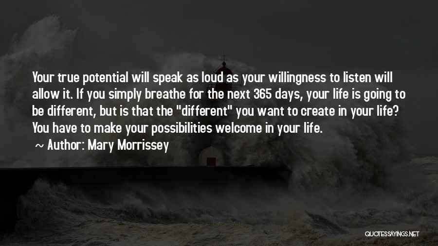 Mary Morrissey Quotes: Your True Potential Will Speak As Loud As Your Willingness To Listen Will Allow It. If You Simply Breathe For