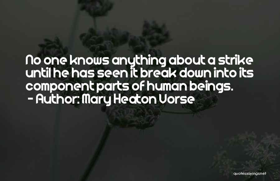 Mary Heaton Vorse Quotes: No One Knows Anything About A Strike Until He Has Seen It Break Down Into Its Component Parts Of Human