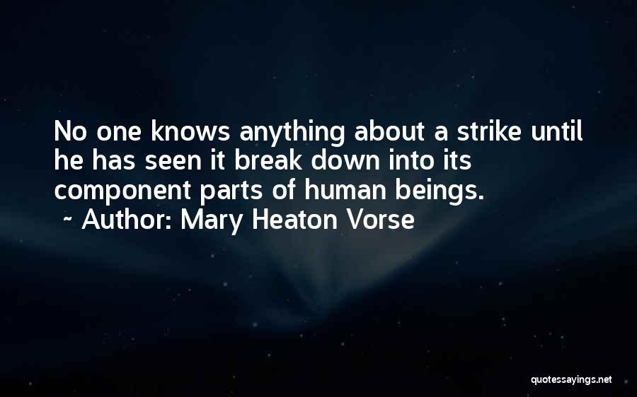 Mary Heaton Vorse Quotes: No One Knows Anything About A Strike Until He Has Seen It Break Down Into Its Component Parts Of Human