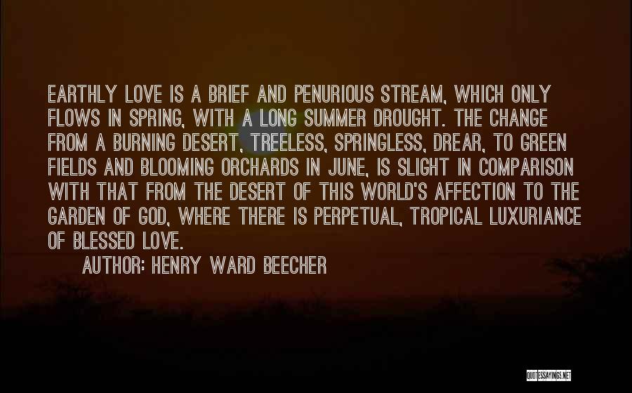 Henry Ward Beecher Quotes: Earthly Love Is A Brief And Penurious Stream, Which Only Flows In Spring, With A Long Summer Drought. The Change