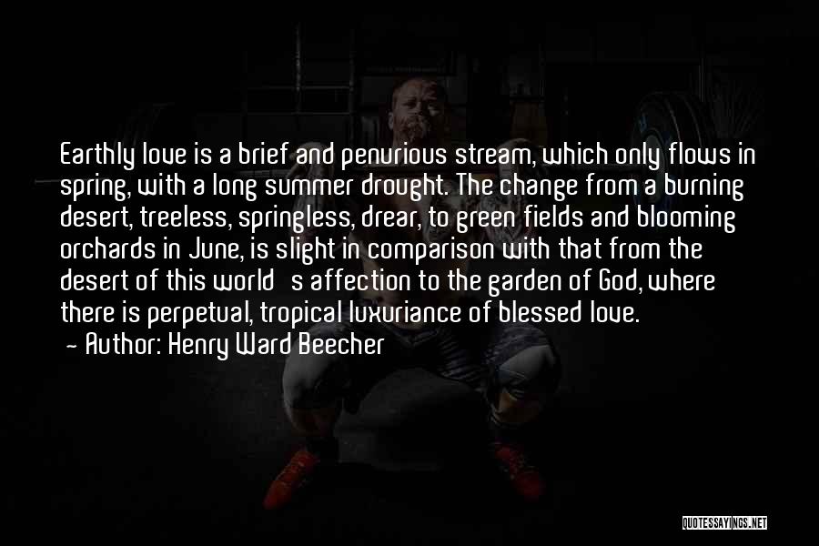 Henry Ward Beecher Quotes: Earthly Love Is A Brief And Penurious Stream, Which Only Flows In Spring, With A Long Summer Drought. The Change