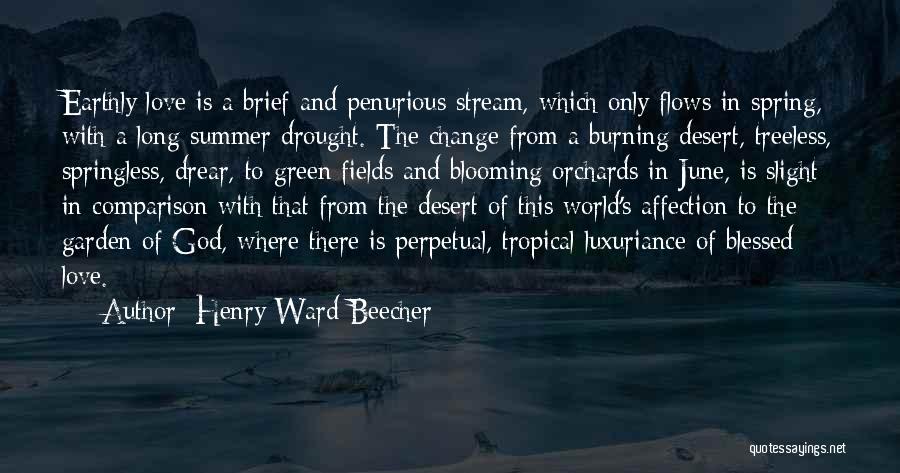 Henry Ward Beecher Quotes: Earthly Love Is A Brief And Penurious Stream, Which Only Flows In Spring, With A Long Summer Drought. The Change