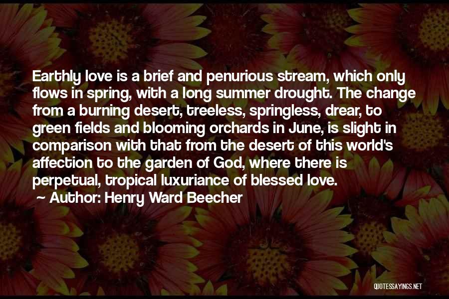 Henry Ward Beecher Quotes: Earthly Love Is A Brief And Penurious Stream, Which Only Flows In Spring, With A Long Summer Drought. The Change