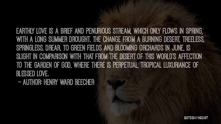 Henry Ward Beecher Quotes: Earthly Love Is A Brief And Penurious Stream, Which Only Flows In Spring, With A Long Summer Drought. The Change