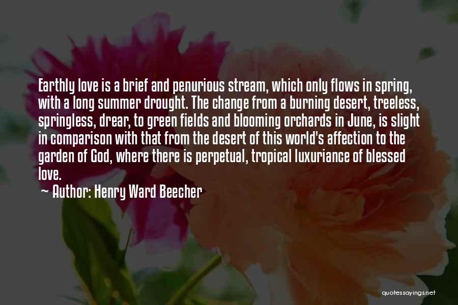 Henry Ward Beecher Quotes: Earthly Love Is A Brief And Penurious Stream, Which Only Flows In Spring, With A Long Summer Drought. The Change