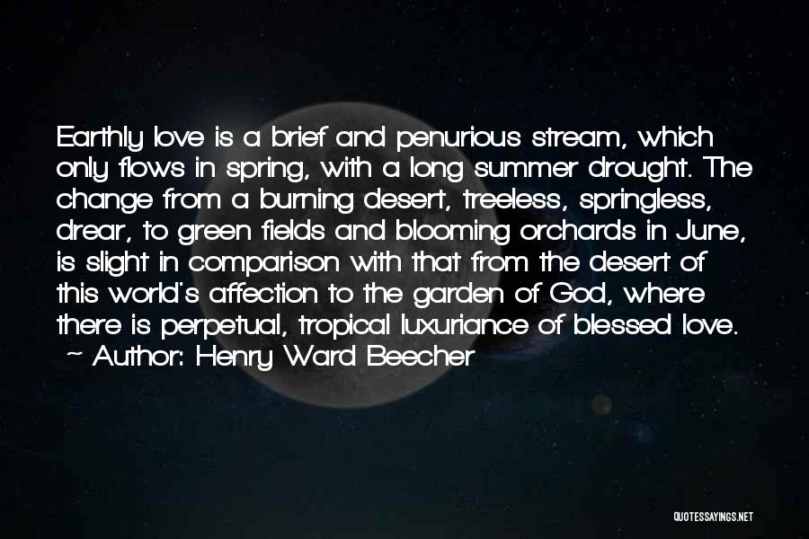 Henry Ward Beecher Quotes: Earthly Love Is A Brief And Penurious Stream, Which Only Flows In Spring, With A Long Summer Drought. The Change