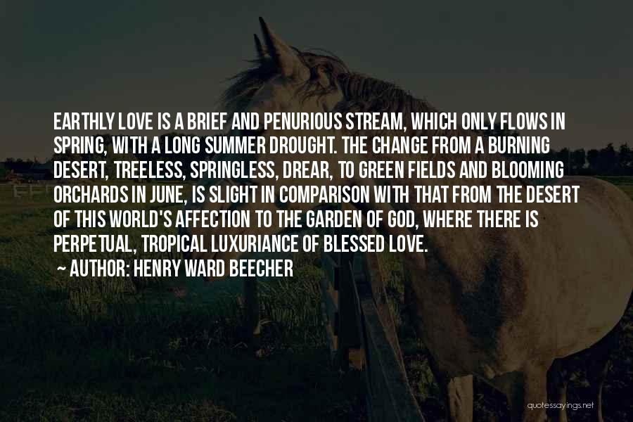 Henry Ward Beecher Quotes: Earthly Love Is A Brief And Penurious Stream, Which Only Flows In Spring, With A Long Summer Drought. The Change