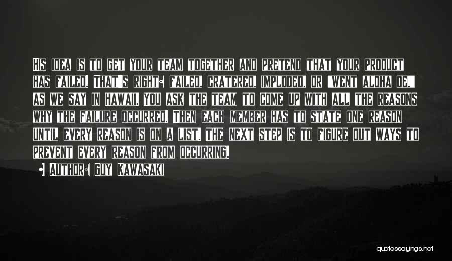 Guy Kawasaki Quotes: His Idea Is To Get Your Team Together And Pretend That Your Product Has Failed. That's Right: Failed, Cratered, Imploded,