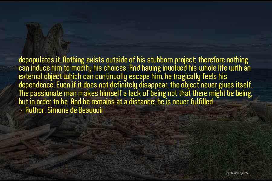 Simone De Beauvoir Quotes: Depopulates It. Nothing Exists Outside Of His Stubborn Project; Therefore Nothing Can Induce Him To Modify His Choices. And Having