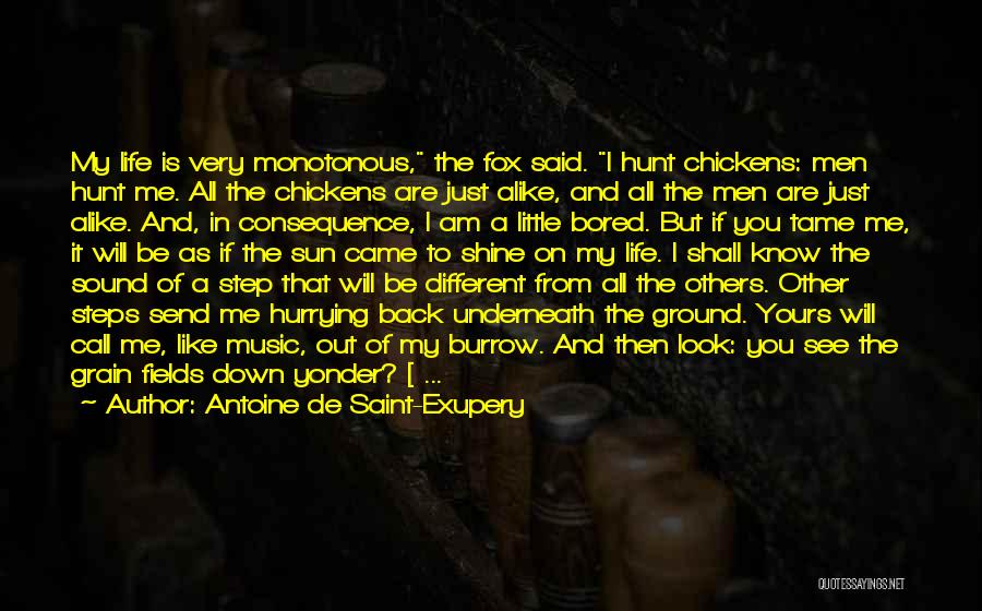 Antoine De Saint-Exupery Quotes: My Life Is Very Monotonous, The Fox Said. I Hunt Chickens: Men Hunt Me. All The Chickens Are Just Alike,