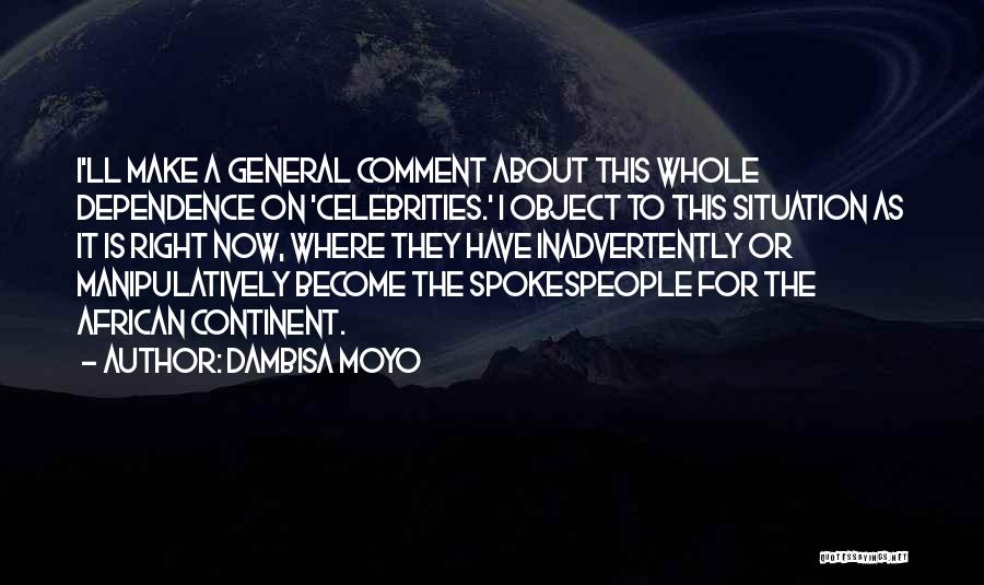 Dambisa Moyo Quotes: I'll Make A General Comment About This Whole Dependence On 'celebrities.' I Object To This Situation As It Is Right