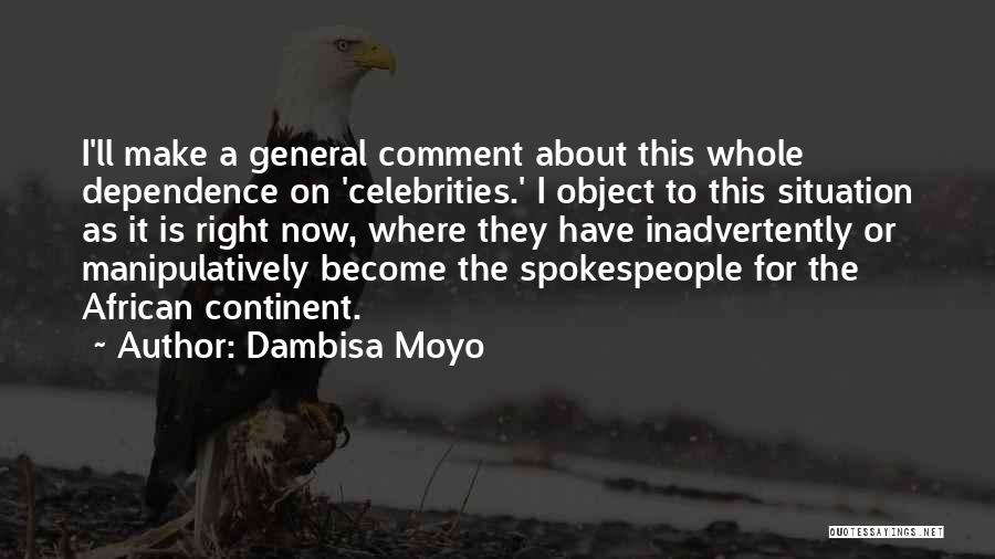 Dambisa Moyo Quotes: I'll Make A General Comment About This Whole Dependence On 'celebrities.' I Object To This Situation As It Is Right
