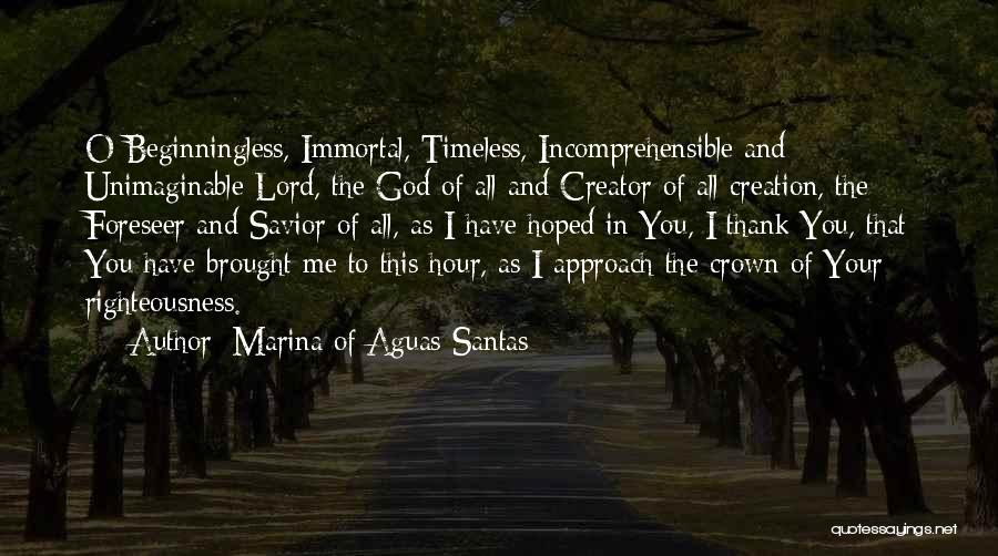 Marina Of Aguas Santas Quotes: O Beginningless, Immortal, Timeless, Incomprehensible And Unimaginable Lord, The God Of All And Creator Of All Creation, The Foreseer And