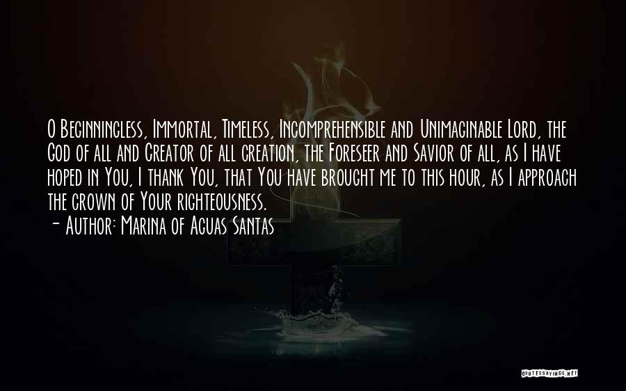 Marina Of Aguas Santas Quotes: O Beginningless, Immortal, Timeless, Incomprehensible And Unimaginable Lord, The God Of All And Creator Of All Creation, The Foreseer And