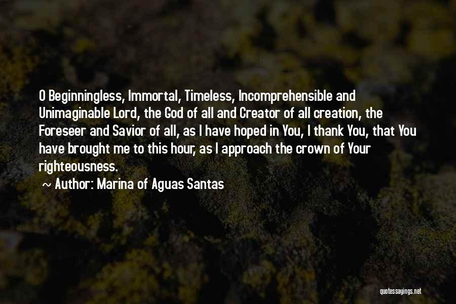 Marina Of Aguas Santas Quotes: O Beginningless, Immortal, Timeless, Incomprehensible And Unimaginable Lord, The God Of All And Creator Of All Creation, The Foreseer And