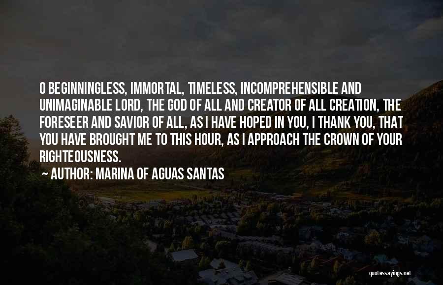 Marina Of Aguas Santas Quotes: O Beginningless, Immortal, Timeless, Incomprehensible And Unimaginable Lord, The God Of All And Creator Of All Creation, The Foreseer And