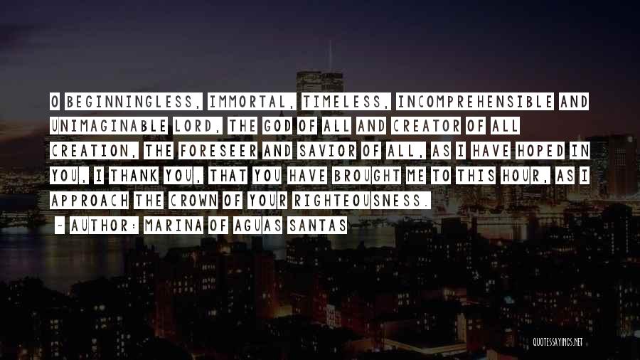 Marina Of Aguas Santas Quotes: O Beginningless, Immortal, Timeless, Incomprehensible And Unimaginable Lord, The God Of All And Creator Of All Creation, The Foreseer And