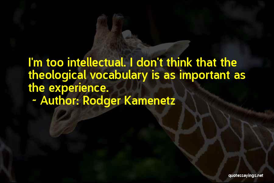 Rodger Kamenetz Quotes: I'm Too Intellectual. I Don't Think That The Theological Vocabulary Is As Important As The Experience.