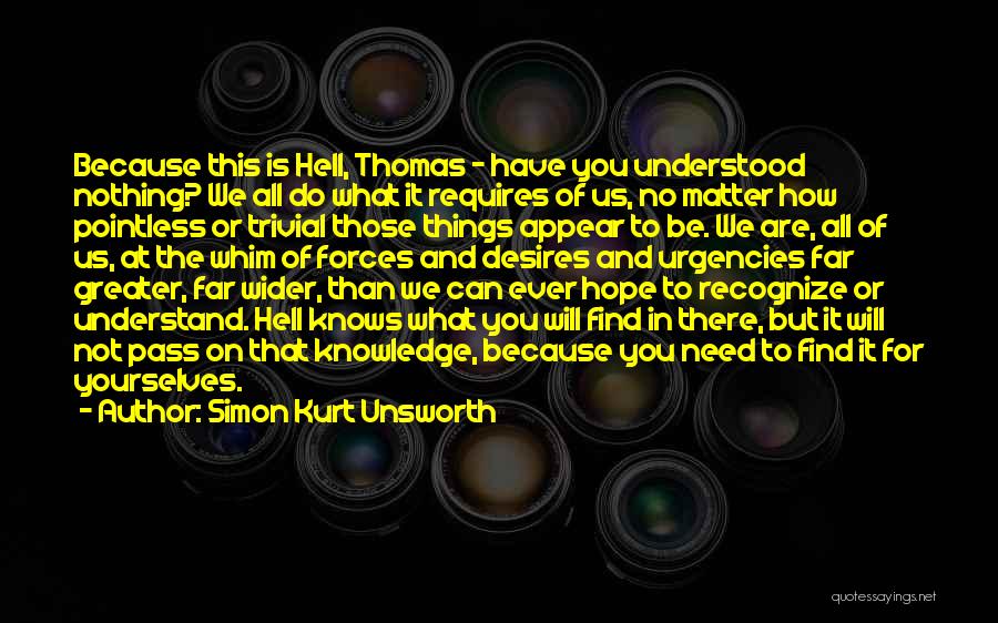 Simon Kurt Unsworth Quotes: Because This Is Hell, Thomas - Have You Understood Nothing? We All Do What It Requires Of Us, No Matter