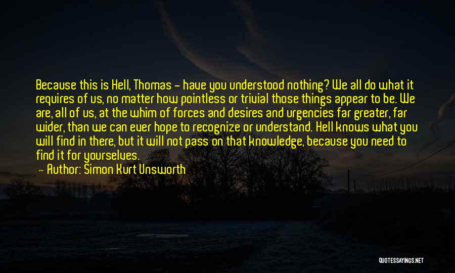 Simon Kurt Unsworth Quotes: Because This Is Hell, Thomas - Have You Understood Nothing? We All Do What It Requires Of Us, No Matter