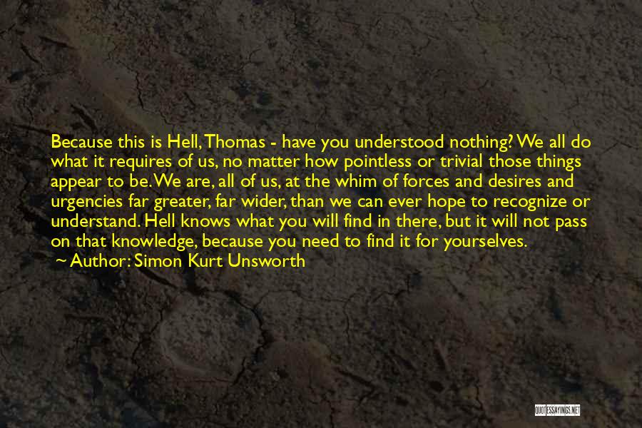 Simon Kurt Unsworth Quotes: Because This Is Hell, Thomas - Have You Understood Nothing? We All Do What It Requires Of Us, No Matter