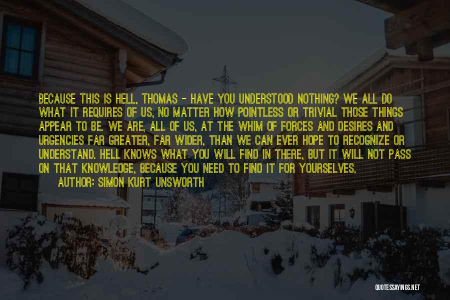 Simon Kurt Unsworth Quotes: Because This Is Hell, Thomas - Have You Understood Nothing? We All Do What It Requires Of Us, No Matter