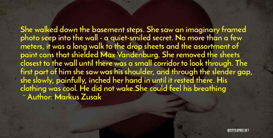 Markus Zusak Quotes: She Walked Down The Basement Steps. She Saw An Imaginary Framed Photo Seep Into The Wall - A Quiet-smiled Secret.