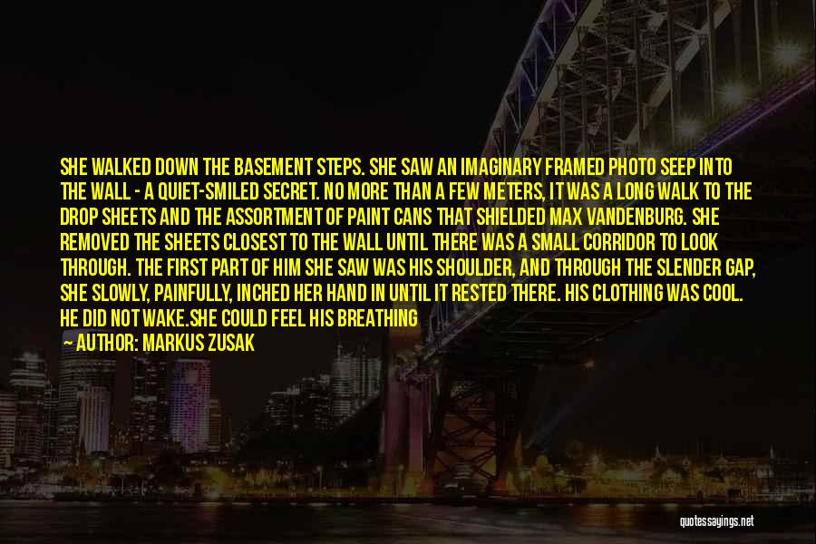 Markus Zusak Quotes: She Walked Down The Basement Steps. She Saw An Imaginary Framed Photo Seep Into The Wall - A Quiet-smiled Secret.