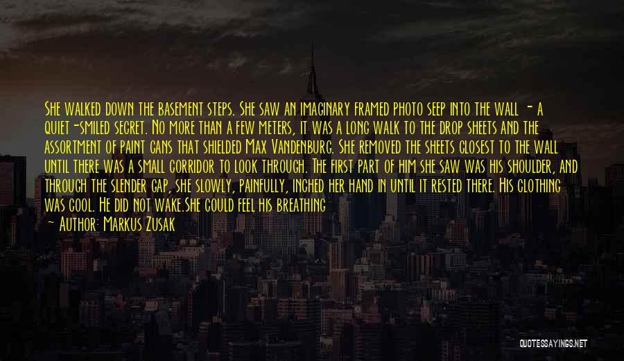 Markus Zusak Quotes: She Walked Down The Basement Steps. She Saw An Imaginary Framed Photo Seep Into The Wall - A Quiet-smiled Secret.