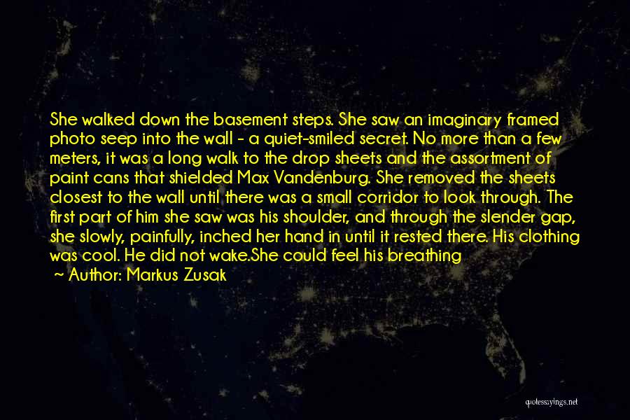 Markus Zusak Quotes: She Walked Down The Basement Steps. She Saw An Imaginary Framed Photo Seep Into The Wall - A Quiet-smiled Secret.