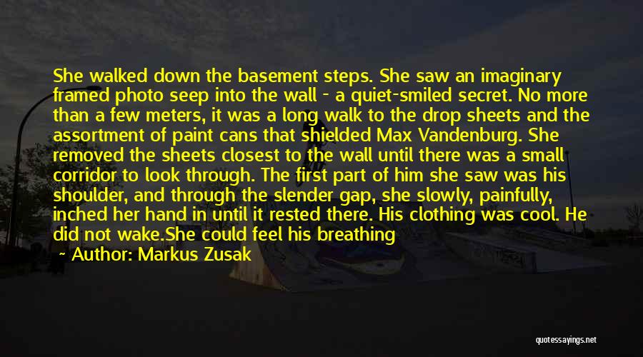 Markus Zusak Quotes: She Walked Down The Basement Steps. She Saw An Imaginary Framed Photo Seep Into The Wall - A Quiet-smiled Secret.