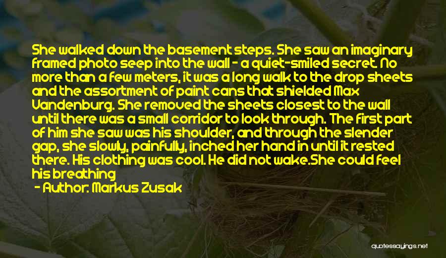 Markus Zusak Quotes: She Walked Down The Basement Steps. She Saw An Imaginary Framed Photo Seep Into The Wall - A Quiet-smiled Secret.