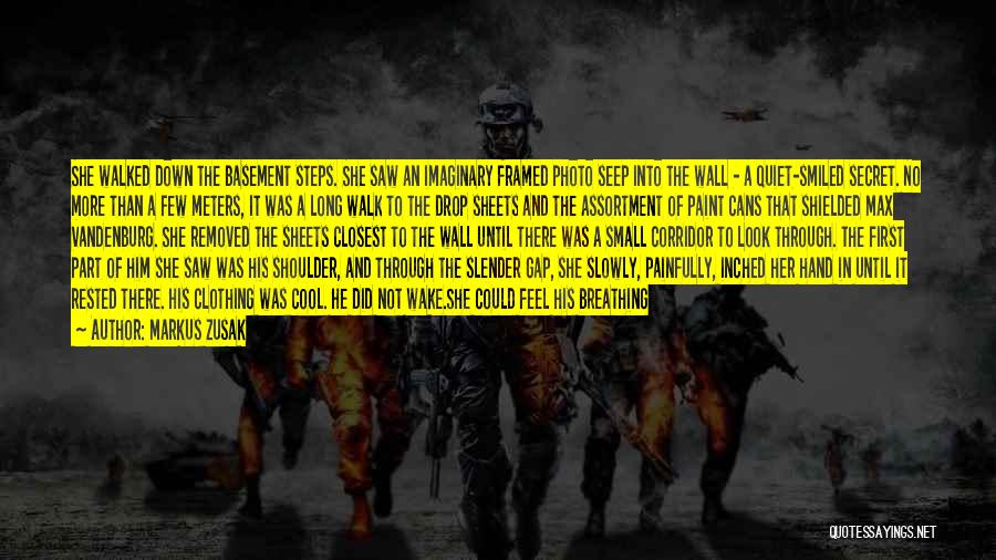 Markus Zusak Quotes: She Walked Down The Basement Steps. She Saw An Imaginary Framed Photo Seep Into The Wall - A Quiet-smiled Secret.