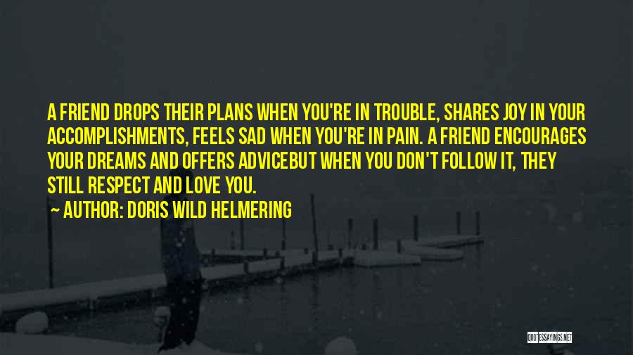 Doris Wild Helmering Quotes: A Friend Drops Their Plans When You're In Trouble, Shares Joy In Your Accomplishments, Feels Sad When You're In Pain.