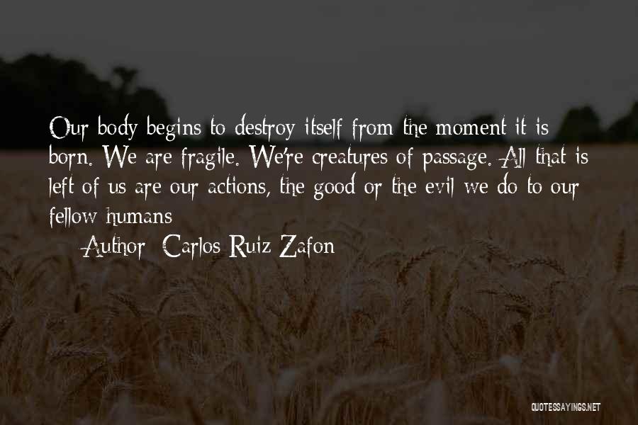 Carlos Ruiz Zafon Quotes: Our Body Begins To Destroy Itself From The Moment It Is Born. We Are Fragile. We're Creatures Of Passage. All