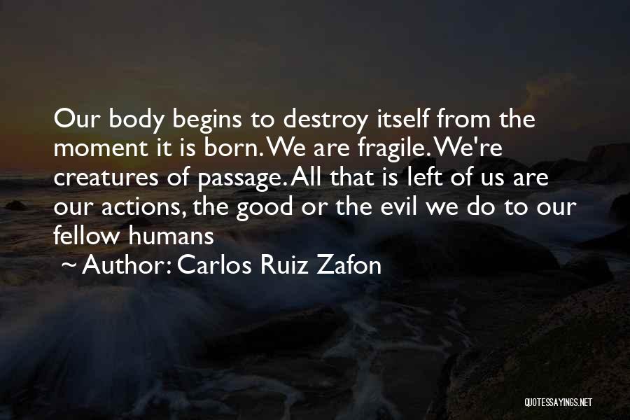 Carlos Ruiz Zafon Quotes: Our Body Begins To Destroy Itself From The Moment It Is Born. We Are Fragile. We're Creatures Of Passage. All