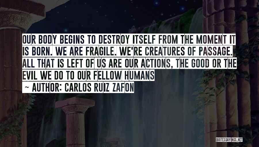 Carlos Ruiz Zafon Quotes: Our Body Begins To Destroy Itself From The Moment It Is Born. We Are Fragile. We're Creatures Of Passage. All