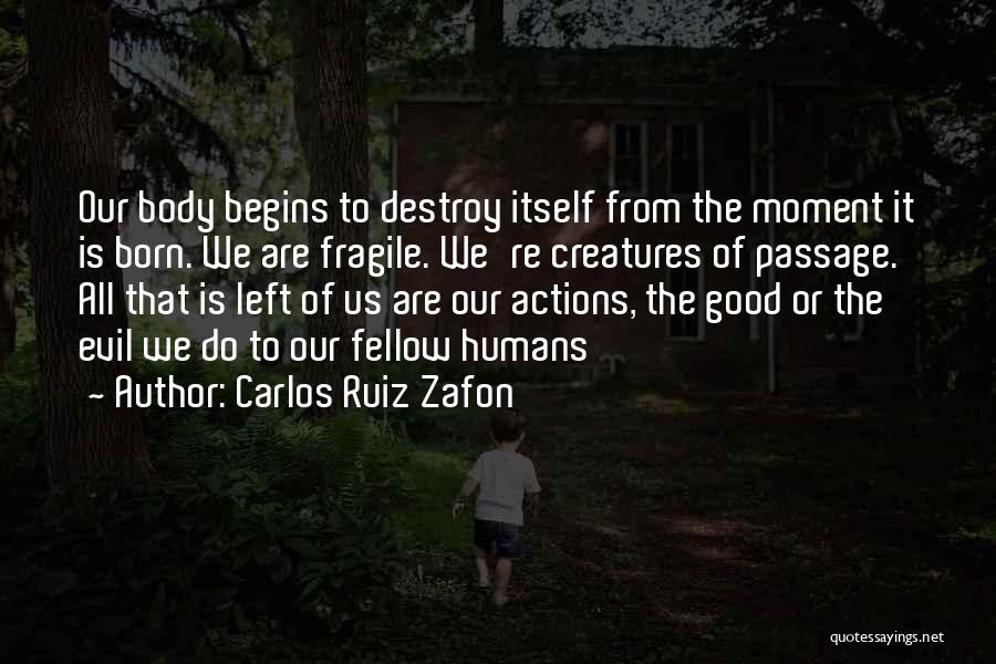 Carlos Ruiz Zafon Quotes: Our Body Begins To Destroy Itself From The Moment It Is Born. We Are Fragile. We're Creatures Of Passage. All