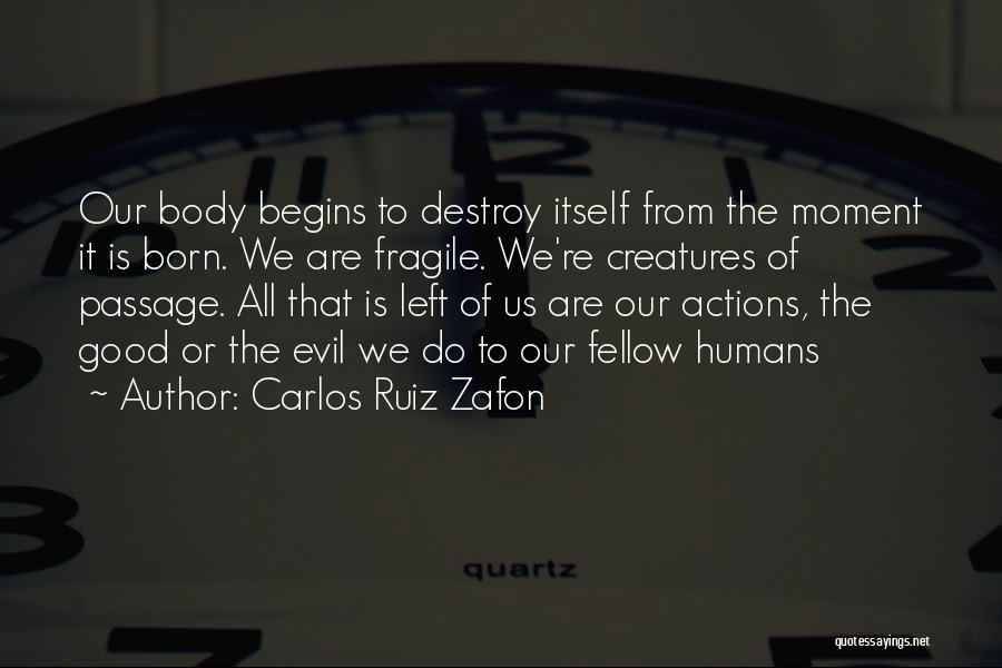 Carlos Ruiz Zafon Quotes: Our Body Begins To Destroy Itself From The Moment It Is Born. We Are Fragile. We're Creatures Of Passage. All